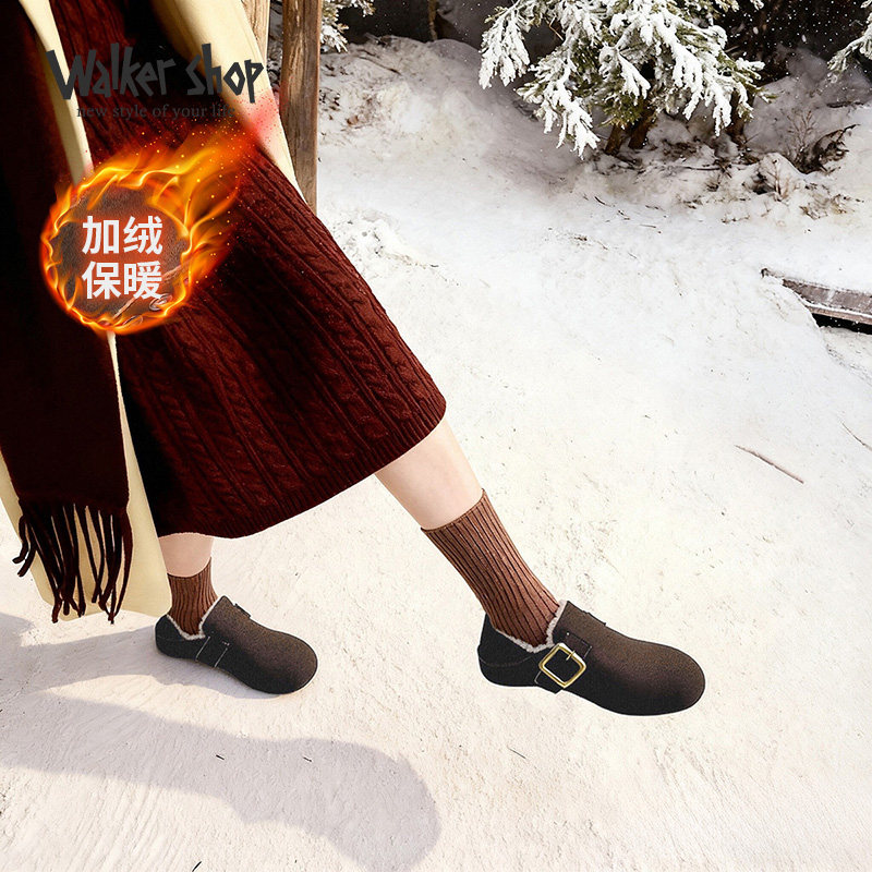 奥卡索2025加绒保暖勃肯鞋女冬季百搭搭扣平底舒适一脚蹬休闲鞋,淘宝优惠券,粉丝福利购,淘宝优惠卷