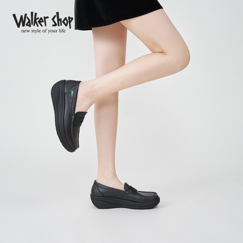 Walker Shop女鞋舒适软底乐福鞋经典四季套脚小皮鞋休闲坡跟单鞋