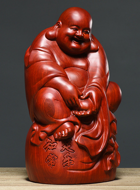 红花梨木雕弥勒佛摆件实木