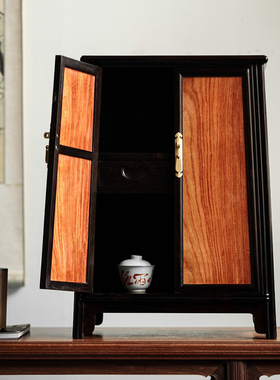 紫光檀木镶嵌缅甸花梨木圆角柜