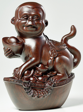 黑檀木雕猴子摆件生肖吉祥物