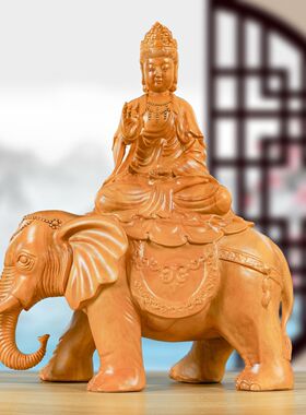 定制黑檀木文殊普贤菩萨骑