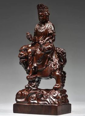 定制黑檀木文殊普贤菩萨骑大象