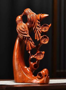 木雕摆件喜上眉梢实头刻花