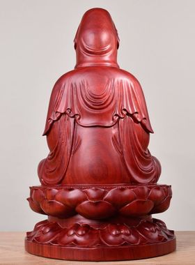 红花梨实木雕刻坐莲观音菩