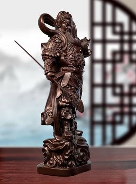 定制黑檀实木雕关公帝立刀