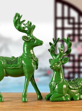 黑檀木雕刻梅花鹿摆件实双