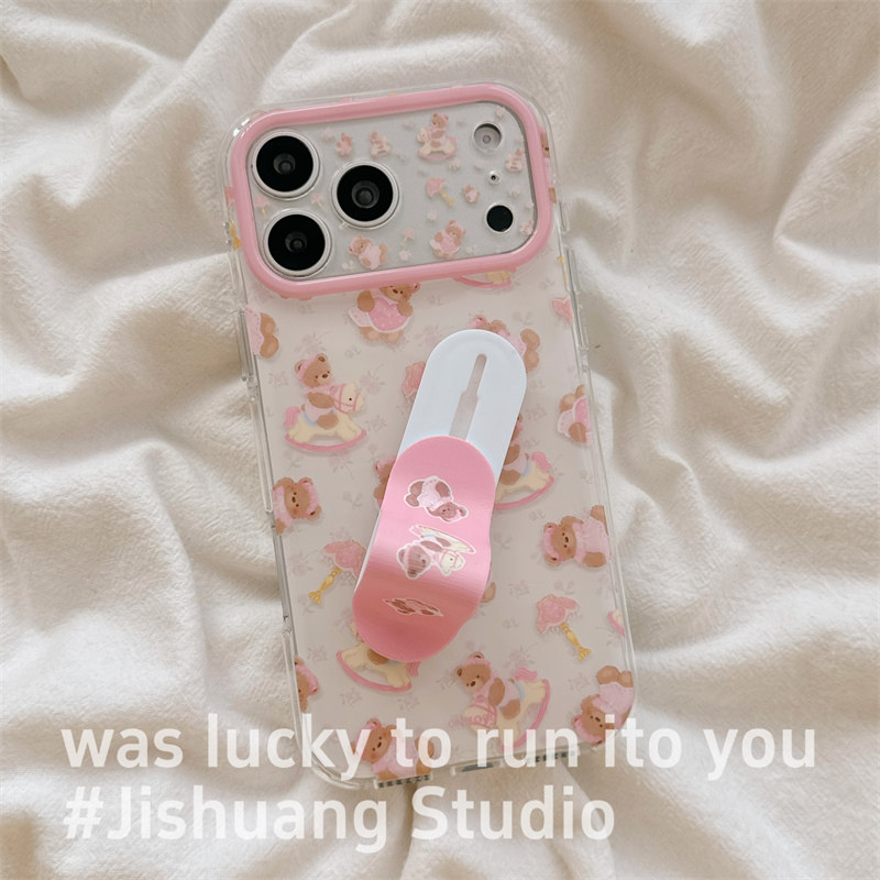 可爱粉色碎花小马创口贴支架适用iphone17promax苹果16pro手机壳15新款15pro女款少女日韩双层壳防摔全包硬壳,淘宝优惠券,粉丝福利购,淘宝优惠卷