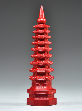 红色桃木九层文昌塔雕刻摆件
