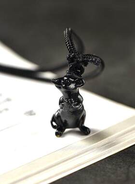 黑色铜雕鼠吊坠挂件金属铜十二生肖金属鼠吉祥物挂件装饰工艺立品