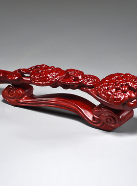 灵芝摆件红色木雕刻灵芝如意摆件