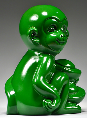 绿色木猴子雕刻摆件十二生肖