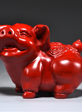 红色木雕福猪摆件十二生肖猪