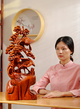 松鹤延年根雕家居客厅贺寿工艺品