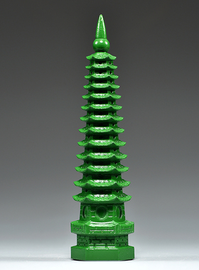 实木绿色木雕13层文昌塔摆件