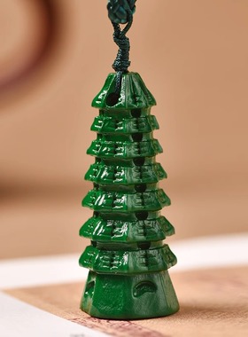绿色桃木七层文昌塔项链吊坠木雕饰品挂件启文昌男女随身佩戴