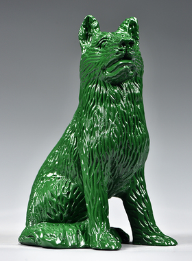 绿色木雕狗摆件十二生肖狗摆设家居客厅电视柜办公装饰红木工艺品