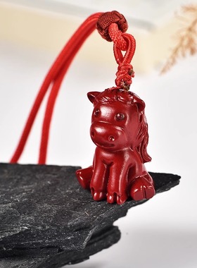 枣红色木马生肖吊坠挂件桃木生肖五行项链吊坠手链钥匙链实木雕刻