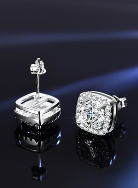 热卖抖音快手网红直播S925纯银莫桑石方包三件套装戒指耳钉项链女