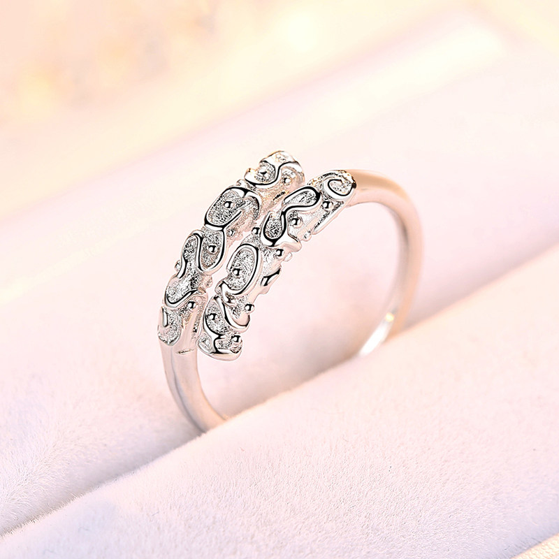 s925女日韩简约开口时尚个性银戒指 晶之若戒指/指环