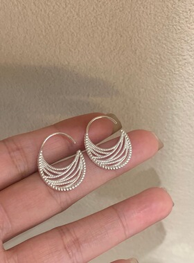 欧美高级感线圈金属C圈耳环女新款轻奢时尚925银针耳圈耳饰银针