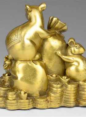 黄铜五鼠摆件黄铜装饰家居工艺品十二生肖摆件黄铜鼠