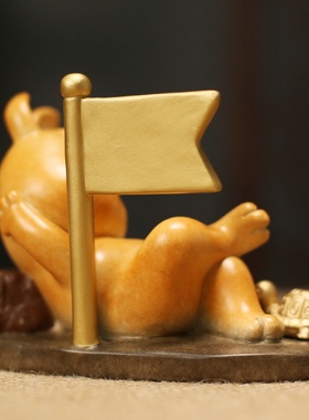 彩铜全黄铜兔子龟兔躺赢兔摆件小装饰品生日送礼客厅家居全铜摆设