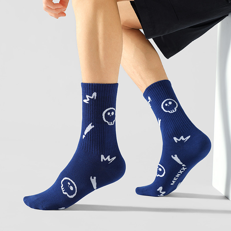 MENXX原创涂鸦袜子男纯棉长筒袜秋冬防臭吸汗ins潮百搭男生中筒袜,淘宝优惠券,粉丝福利购,淘宝优惠卷
