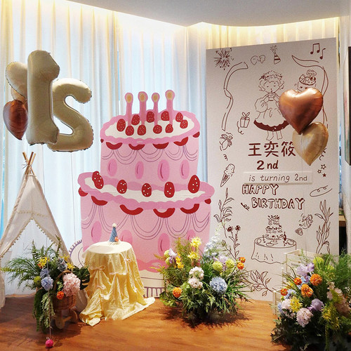 ins风宝宝一周岁礼生日布置装饰场景氛围简约手绘气球背景墙kt板 - 图0