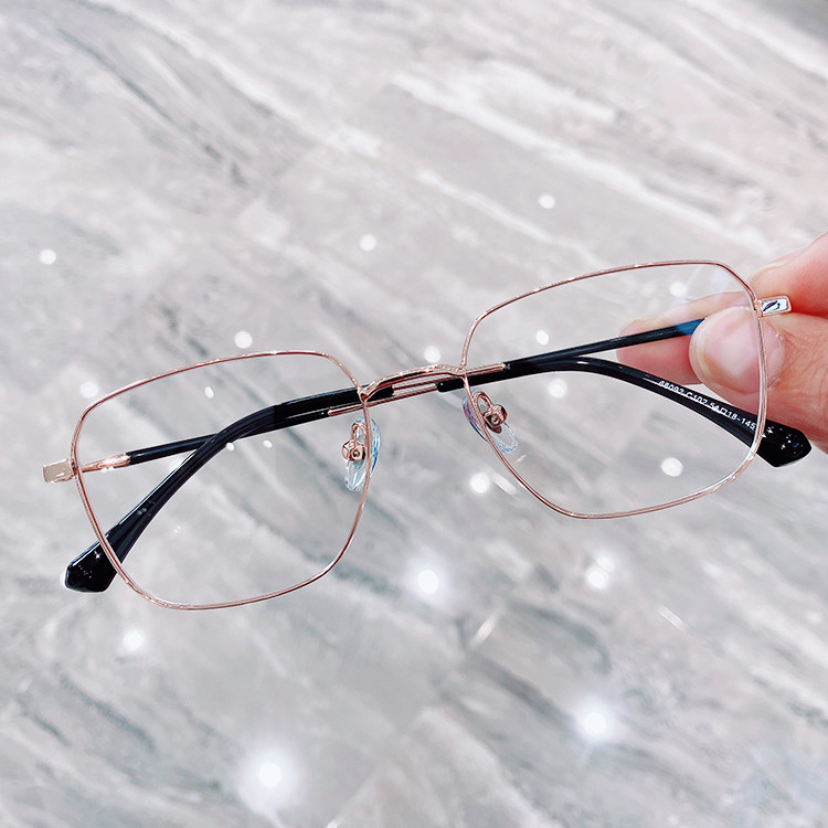 方形细框男可配度数感光变色女眼镜 潮枠防蓝光镜