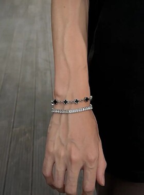 黑情白十字简架手錬男款时尚个性小众设计轻奢高级感手环约侣手饰