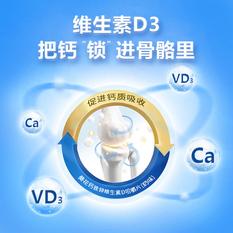 小葵花钙铁锌维生素d3 4-17岁咀嚼片 葵花药业保健食品钙铁锌/钙镁