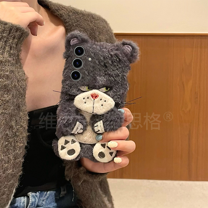 可爱路西法猫适用三星s25edge手机壳s24plus卡通s23+十s22立体s21fe秋冬季s20ultra毛绒s10硅胶s9软s8/note20 - 图0