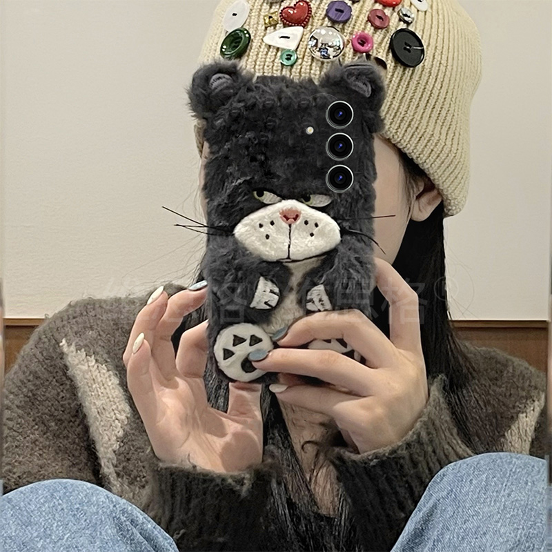 可爱路西法猫适用三星s25edge手机壳s24plus卡通s23+十s22立体s21fe秋冬季s20ultra毛绒s10硅胶s9软s8/note20 - 图1