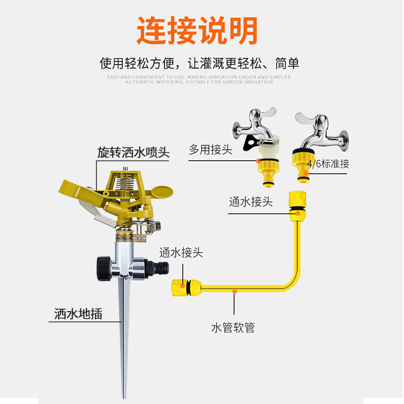 菜园浇水神器360度自动旋转喷头农用喷淋浇地浇花浇菜草坪洒水器 - 图2