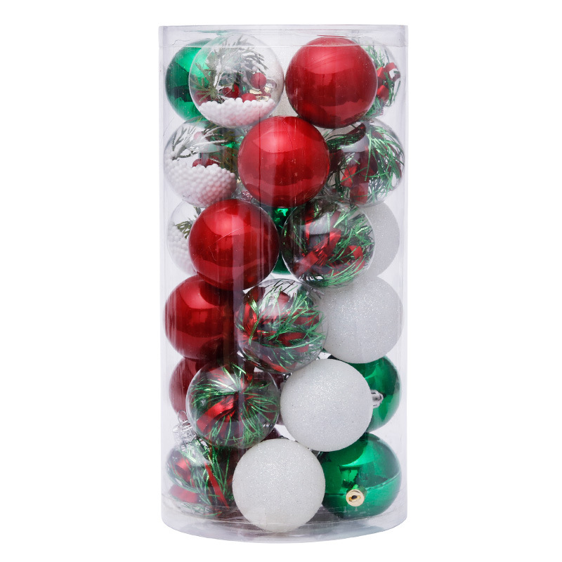 跨境 圣诞装饰品 6cm30pcs绿红透明球圣诞球套装 圣诞树挂件 - 图2