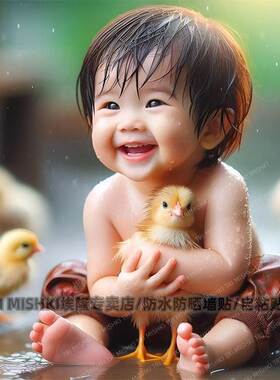 可爱的萌娃与小动物们温馨贴纸客厅卧室墙面装饰贴纸卫生间贴