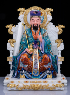 文昌帝君神像汉白玉彩绘文昌星君文曲星书法佛梓潼像书房供奉摆件