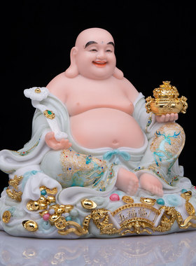 大肚弥勒佛像笑佛汉白玉招财五福弥勒佛装饰摆件家用神像佛堂佛家