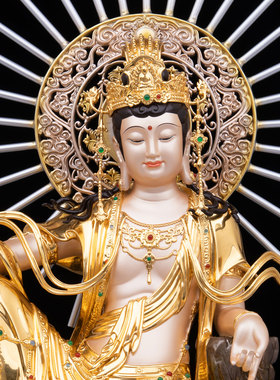 台湾铜贴金自在观音菩萨佛像坐像全铜观世音佛像中式家用供奉摆件