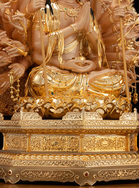 千手观音铜像台湾铜鎏金镶宝居家寺庙供奉千手千眼观世音佛像摆件