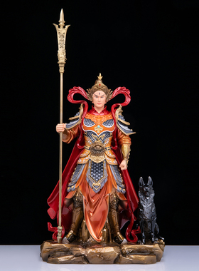 二郎神神像铜彩杨戬神像灌江口显圣真君哮天犬家用供奉天神像摆件