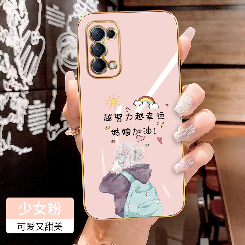 OPPOReno5Pro手机壳reno5pro直边电镀opoopremo5por全包镜头防摔opop软胶too软壳pdsm00幸运女孩Ren05pr0男女 - 图0