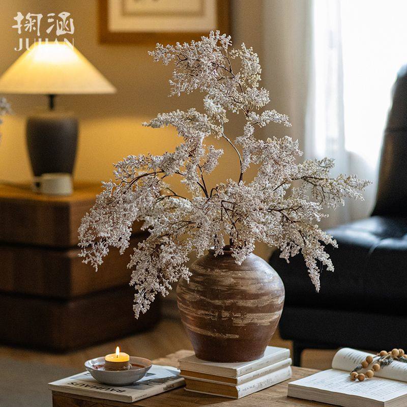 油画雾凇仿真绿植摆设假花花束花艺装饰摆件高级感侘寂风桌面插花,淘宝优惠券,粉丝福利购,淘宝优惠卷