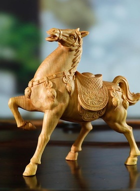 黄杨木雕生肖马木质动物手把件家居饰品马上有钱中式收藏礼品摆件