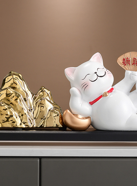新中式躺赚猫招财摆件 老板办公室桌面服装店餐饮店收银台装饰品