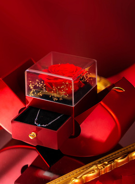 [新品]永生花苹果首饰盒圣诞珠宝礼品盒玫瑰花戒指项链包装收纳盒