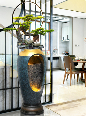 电视柜旁边落地轻奢流水喷泉摆件