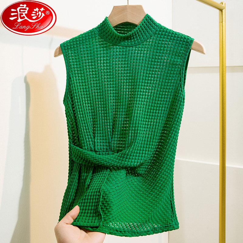 浪莎正品2025秋季新款半高领蕾丝打底衫女无袖修身女装韩式背心,淘宝优惠券,粉丝福利购,淘宝优惠卷