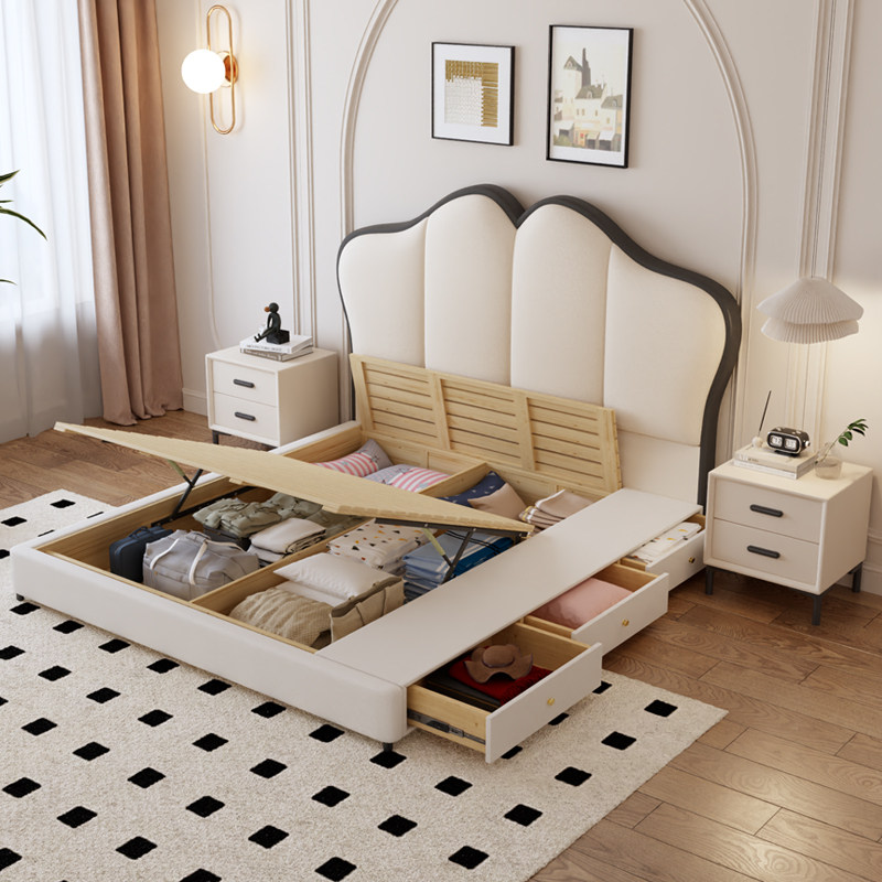 百冠环球 儿童床女孩1.5m1.8米真皮床双人蝴蝶公主床奶油风储物床,淘宝优惠券,粉丝福利购,淘宝优惠卷